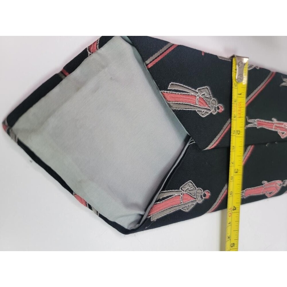 Vintage Grodins California Damon Mens Tie Black Art Deco Flapper Girls Polyester - Picture 10 of 10